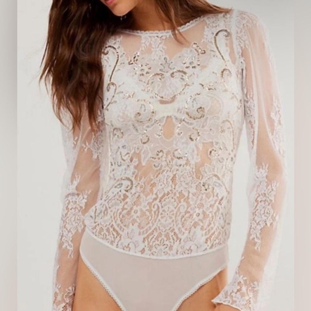 Free People Ready To Party Sparkly Bedazzled Sequin Bodysuit Brand New Size XS